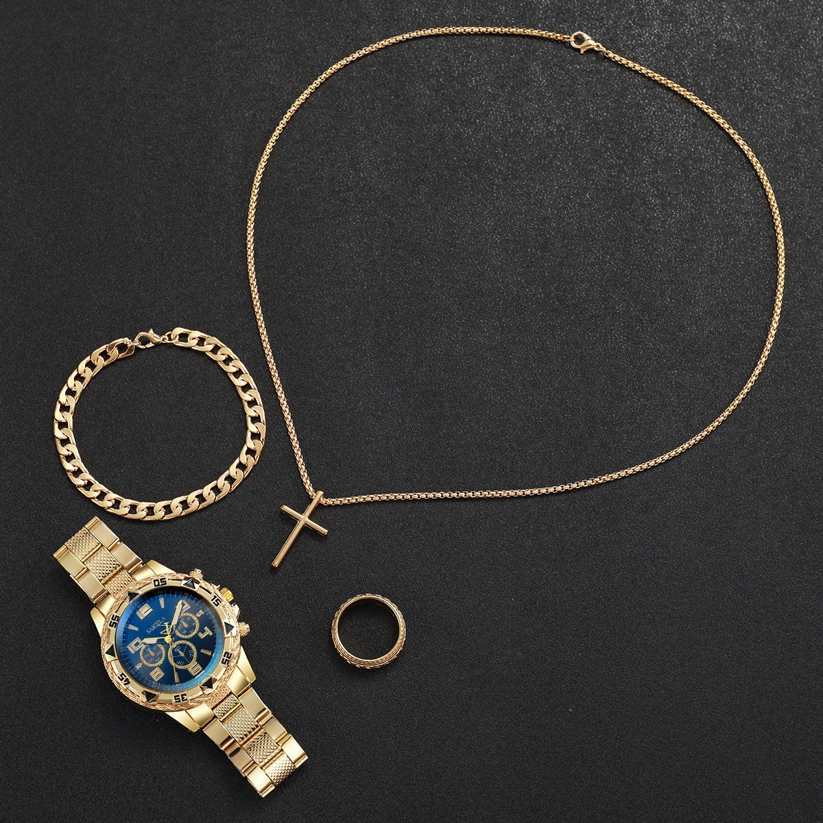 Set Premium para Hombre 4 en 1 – Reloj Gold y Accesorios