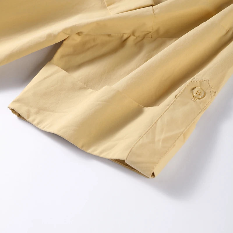 Vestido Largo Khaki Elegante para Mujer – Corte A-Line, Manga Corta y Cintura Ajustada | Moda Verano/Otoño 2026