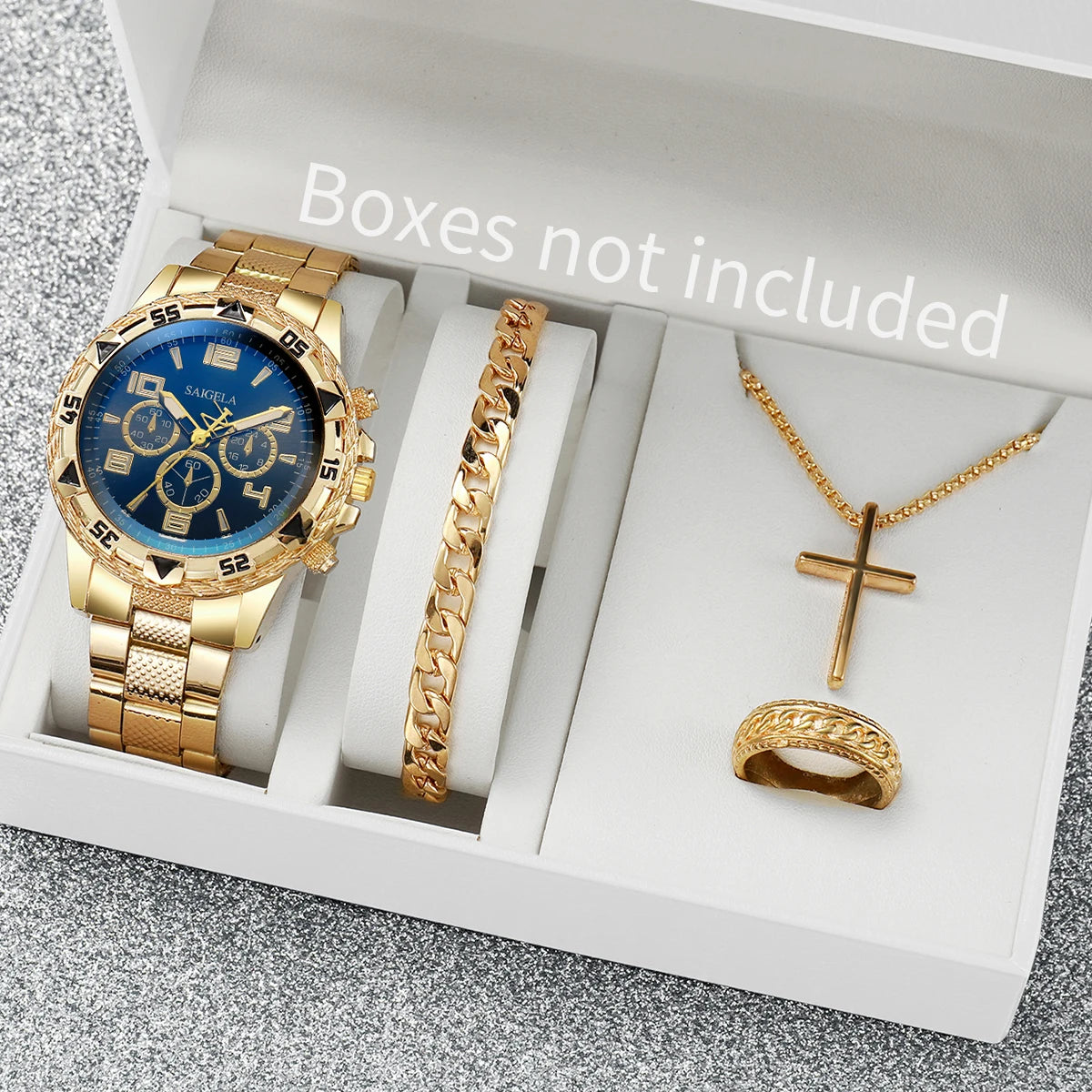 Set Premium para Hombre 4 en 1 – Reloj Gold y Accesorios