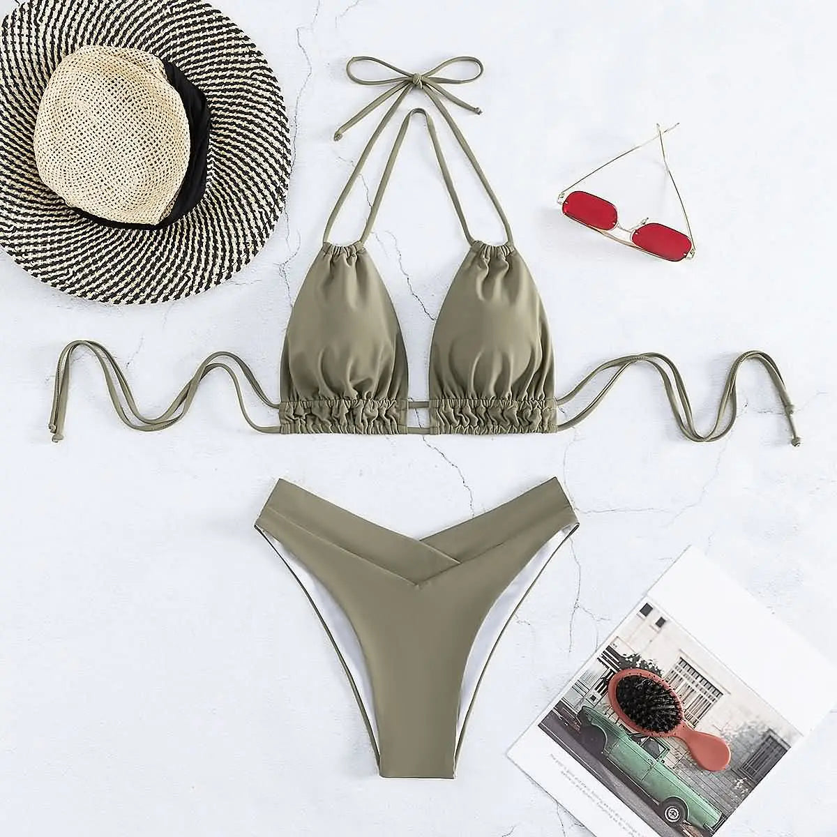 Nylon Solid Bikini Swimwear Sexy Fashion Modelling Design Swimsuit Women 2025 New Style Beachwear for Bathing Suit