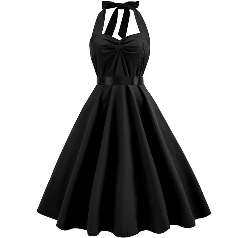 Summer Casual Dress Women  Polka Dot Retro Swing Gown Pin Up Robe Vintage 60s 50s Rockabilly Sundress